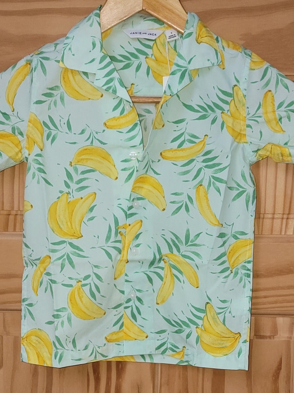 Janie and Jack Green Short-Sleeve Button-Down with Yellow Banana Print - Size 5 - Picture 2 of 5